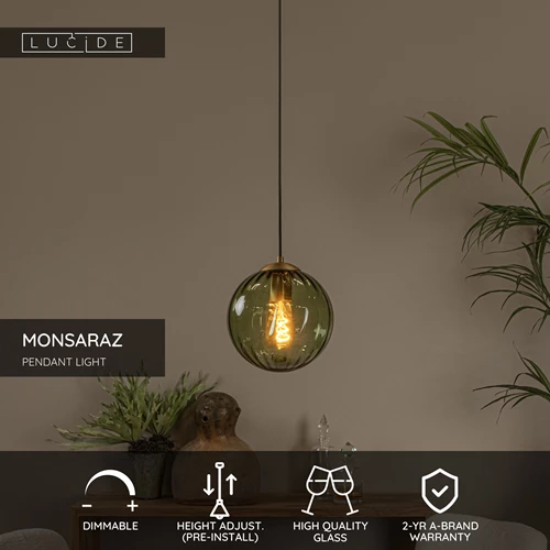 Lucide MONSARAZ - Pendant light - Ø 25 cm - 1xE27 - Green - USP